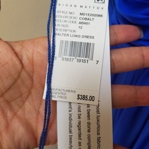 Aidan Mattox Deep Sky Blue Pleated Silk Chiffon Halter-Neck Gown Colbalt - Picture 3 of 15